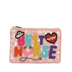 #93251 Trendy Chic Fabulous BEST NURSE Beaded Coin/Lipstick Purse Pouch